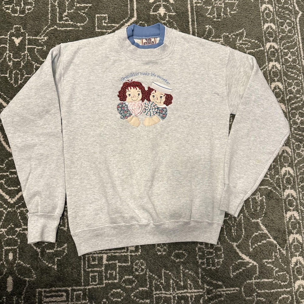Vintage Top Stitch Sweatshirt Womens Medium Gray Grandkids Make Life Sweeter 90s